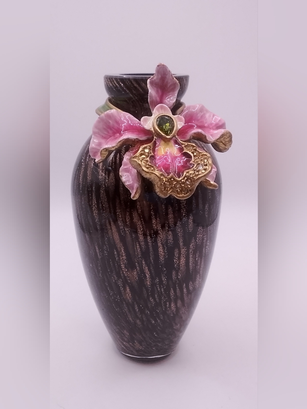Jay Strongwater Orchid Enamel Glass Vase w Swarovski Crystals
